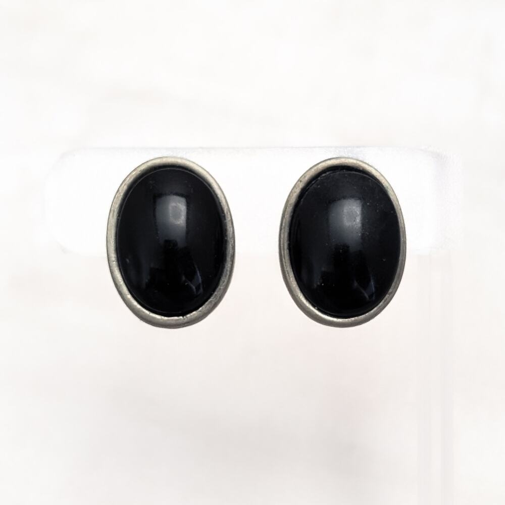 Vintage Clip On Earrings Large Oval Grey With Black Center Statement